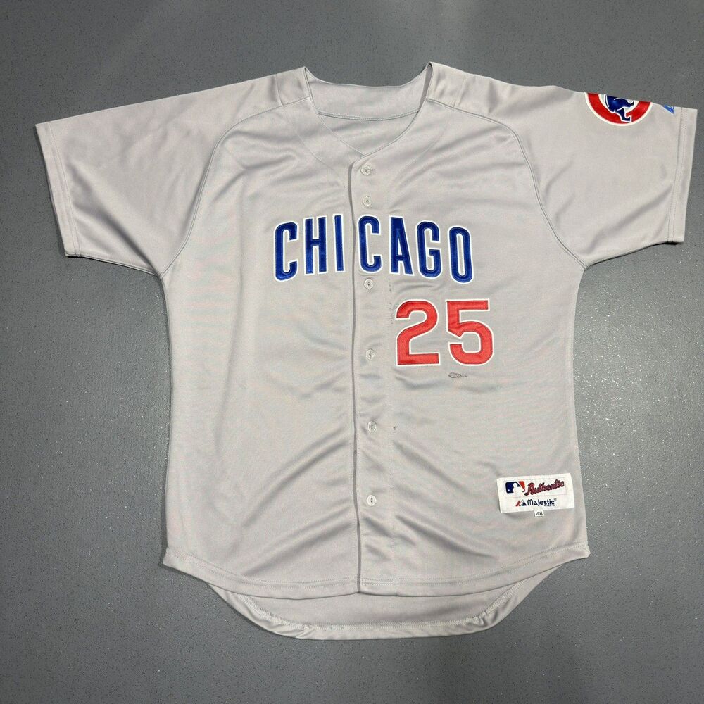 Vintage Majestic Chicago Cubs Derrek Lee 25 Authentic Jersey Away Grey 48